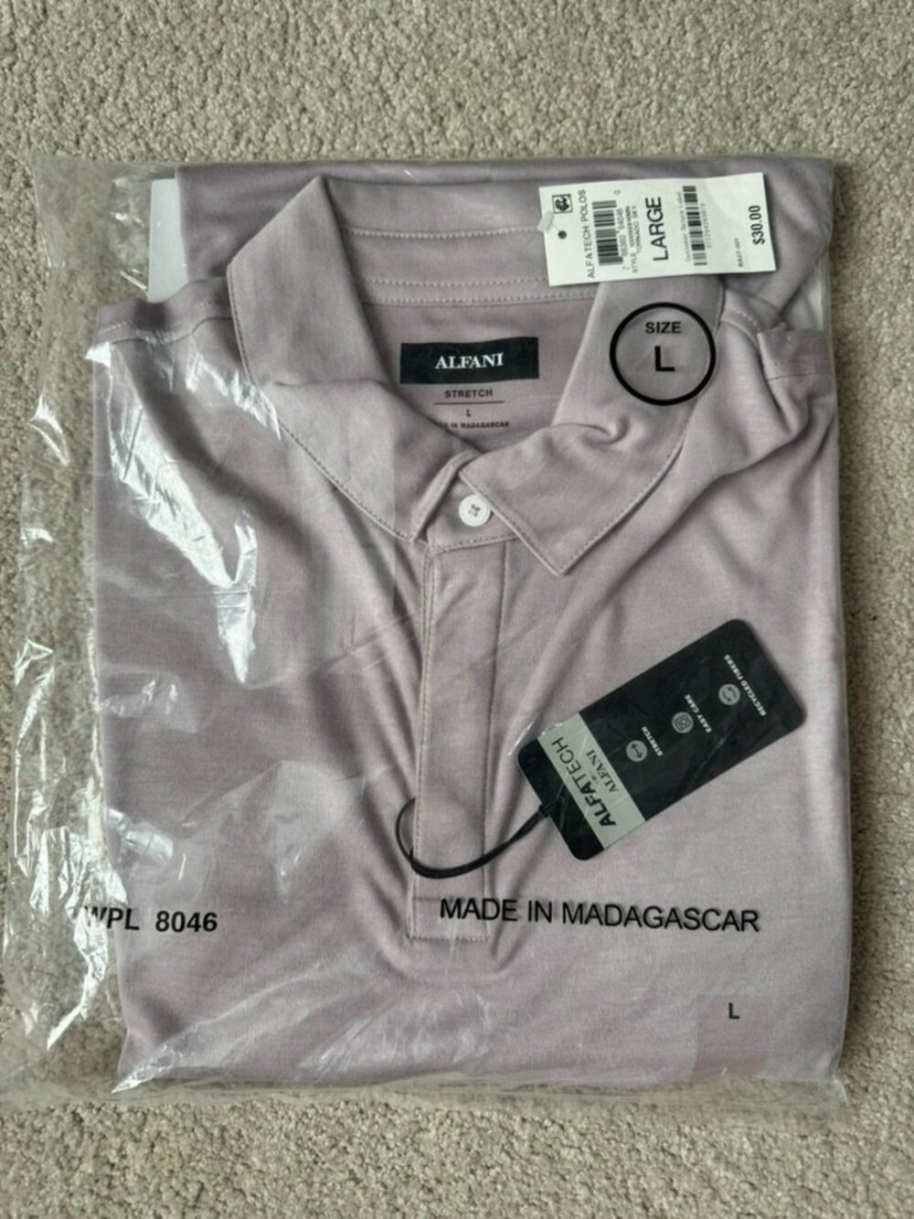 NWT Alfani Stretch Polo Shirt Mens Large L Grey Casual Golf Lightweight
